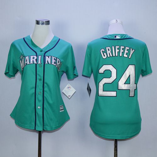 Mariners #24 Ken Griffey Green Alternate Women's Stitched MLB Jersey